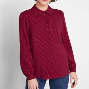 Modcloth Red Puff Sleeve Blouse with Peter Pan Collar